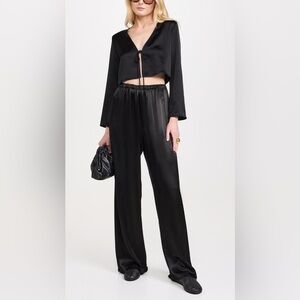 ENZA COSTA  Satin Women’s Pants Black 1/Small NWOT Wide Leg Chic Romantic